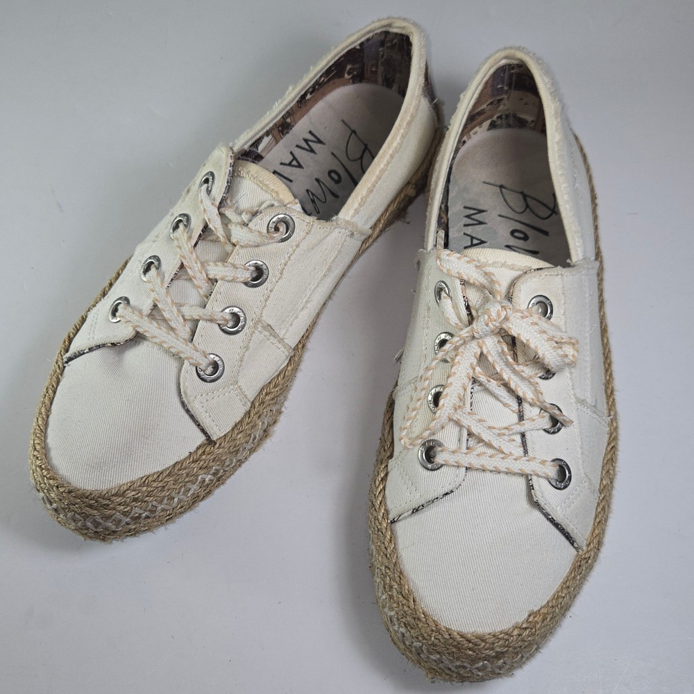 Blowfish Malibu Women Canvas Espadrille Sneakers White Lace Up Size 8.5M